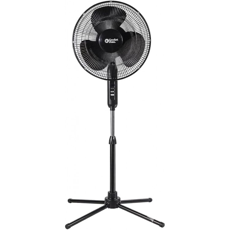 Electric Oscillating Pedestal Fan, Stand Fan, 16 inch, 3 Speed, 90 Degree Oscillating Head, Adjustable Height and Tilt, Airflow 7.48 ft/sec, Ideal for Home, Bedroom & Office, CZST161BTEBK