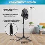 Electric Oscillating Pedestal Fan, Stand Fan, 16 inch, 3 Speed, 90 Degree Oscillating Head, Adjustable Height and Tilt, Airflow 7.48 ft/sec, Ideal for Home, Bedroom & Office, CZST161BTEBK