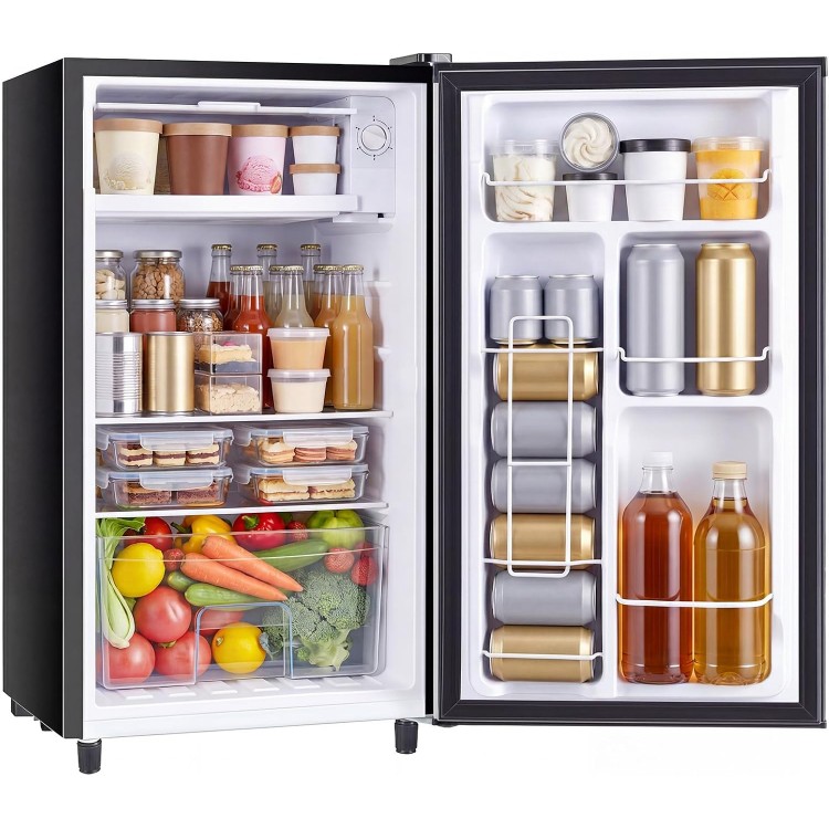3.2 Cu.Ft Mini Fridge with Freezer, Single Door Refrigerator with Adjustable Thermostat, Compact Small Fridge for Bedroom, Office, Dorm, Black, Single Door 3.2 Cu.Ft Mini Fridge with Freezer, Single Door Refrigerator with Adjustable Thermostat, Compact Small Fridge for Bedroom, Office, Dorm, Black, Single Door