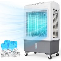 Evaporative Air Cooler, 2100 CFM Windowless Air Conditioner Portable for Room, 3 Speed Swamp Cooler, 4 Ice Packs, 8 Gallon Cooling Fan & 4 Scroll Casters, Evaporative Cooler for Outdoor